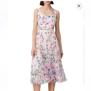 Marchesa Pink Floral Print Midi Dress Bow Embellishment | Size 4